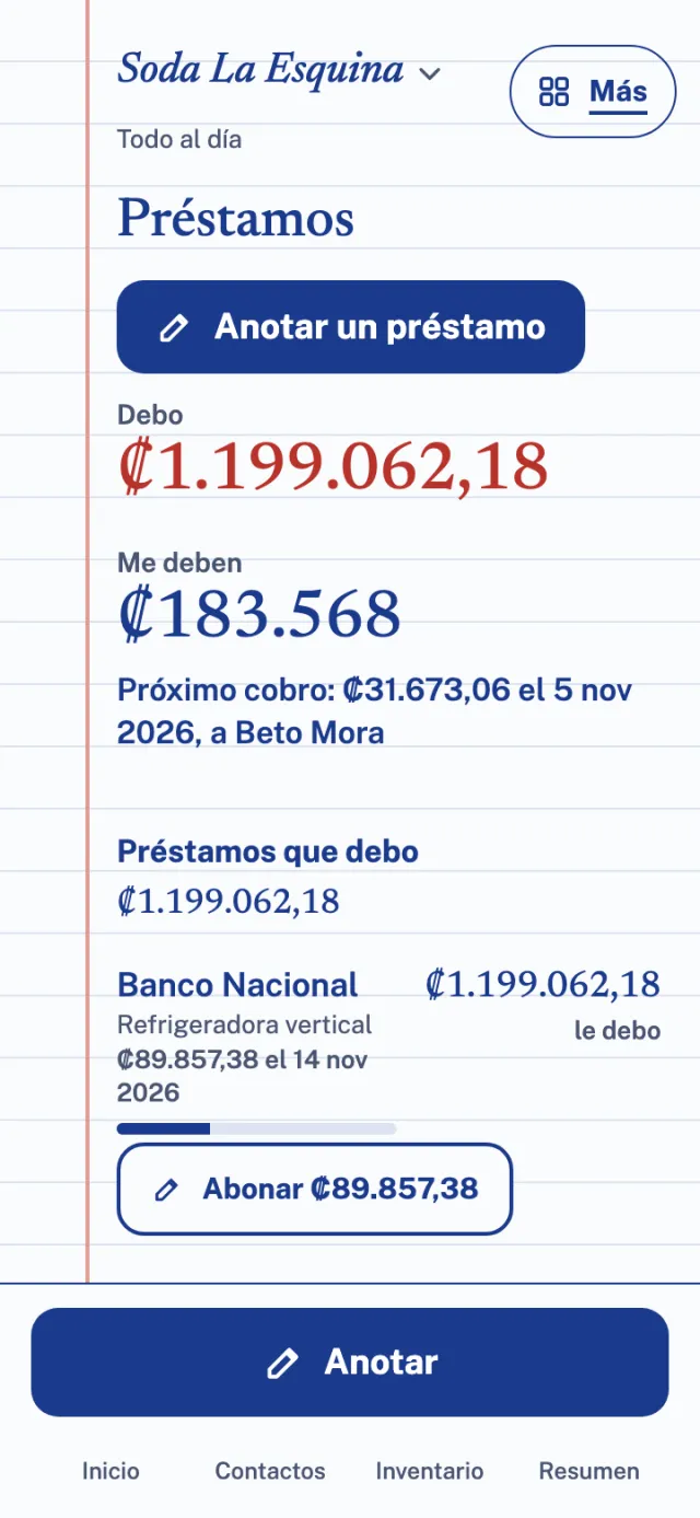 Préstamos: lo que debe al banco y lo que le deben.
